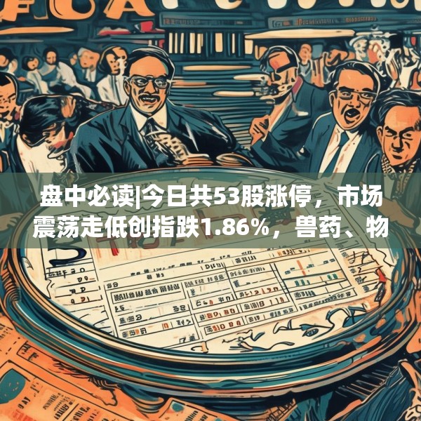 盘中必读|今日共53股涨停，市场震荡走低创指跌1.86%，兽药、物流板块逆势大涨
