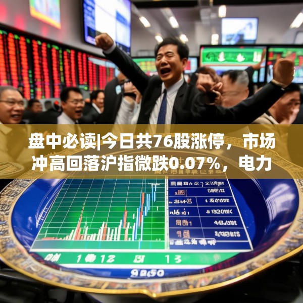 盘中必读|今日共76股涨停，市场冲高回落沪指微跌0.07%，电力股集体大涨
