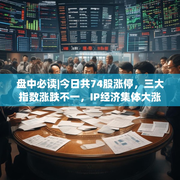 盘中必读|今日共74股涨停，三大指数涨跌不一，IP经济集体大涨
